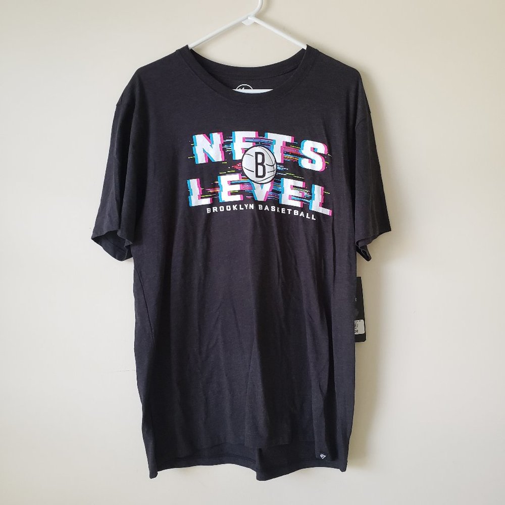 '47 Brooklyn Nets T-Shirt Tee Men's XL + XXL Nets Level NBA Basketball Black NWT